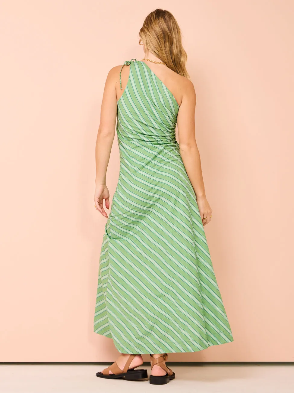 Faithfull the Brand Laureles Midi Dress in Akaia Strripe Green