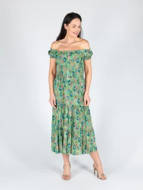 Floral Print Gathered Neck Line - D29820 - Green