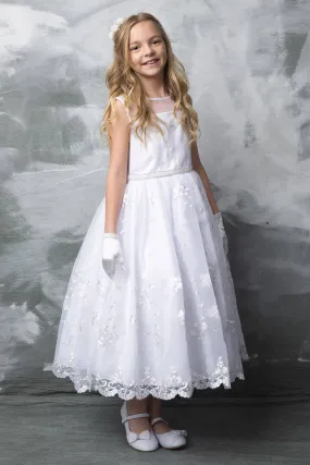 Flower Embroidered Organza  First Communion Dress