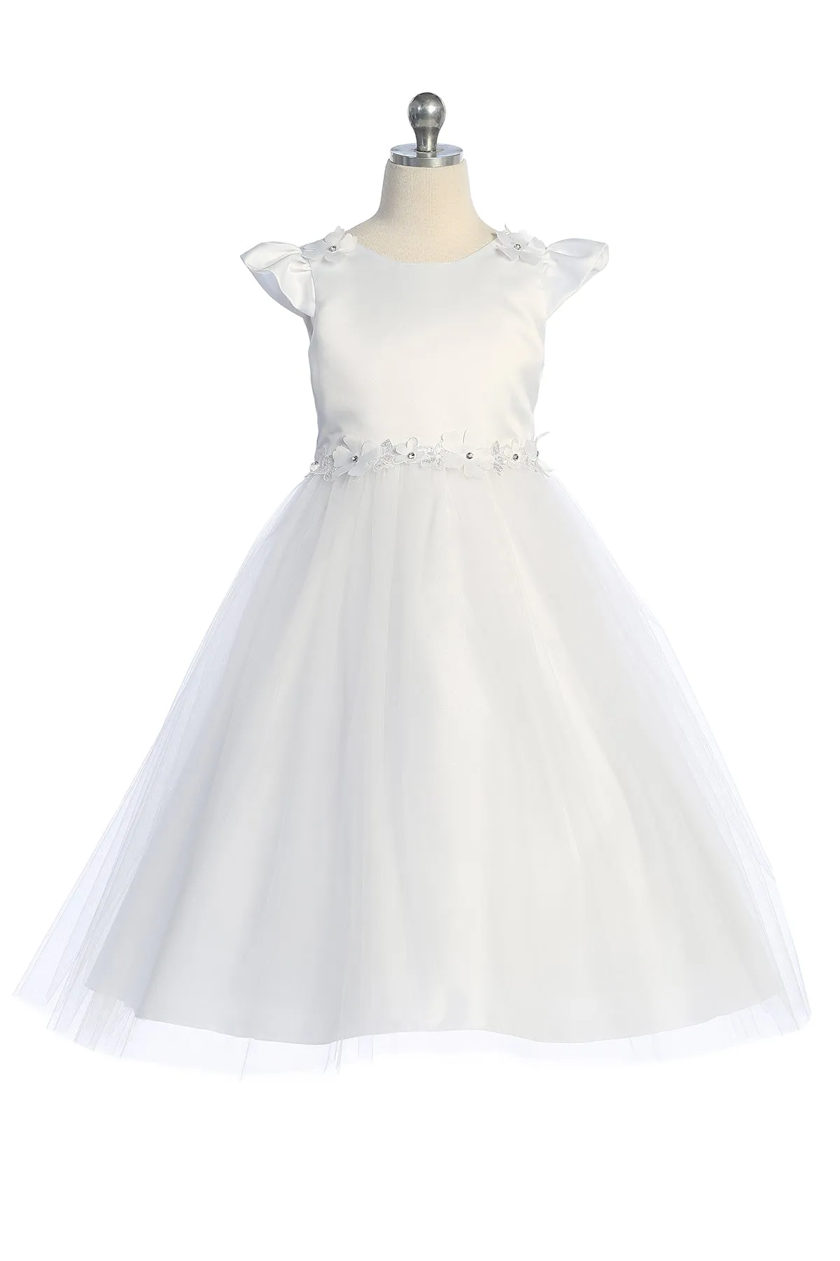 Girls Flutter Sleeve Floral Applique Flower Girl Dress 2-14