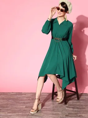 Gorgeous Green Solid Asymmetry Dress