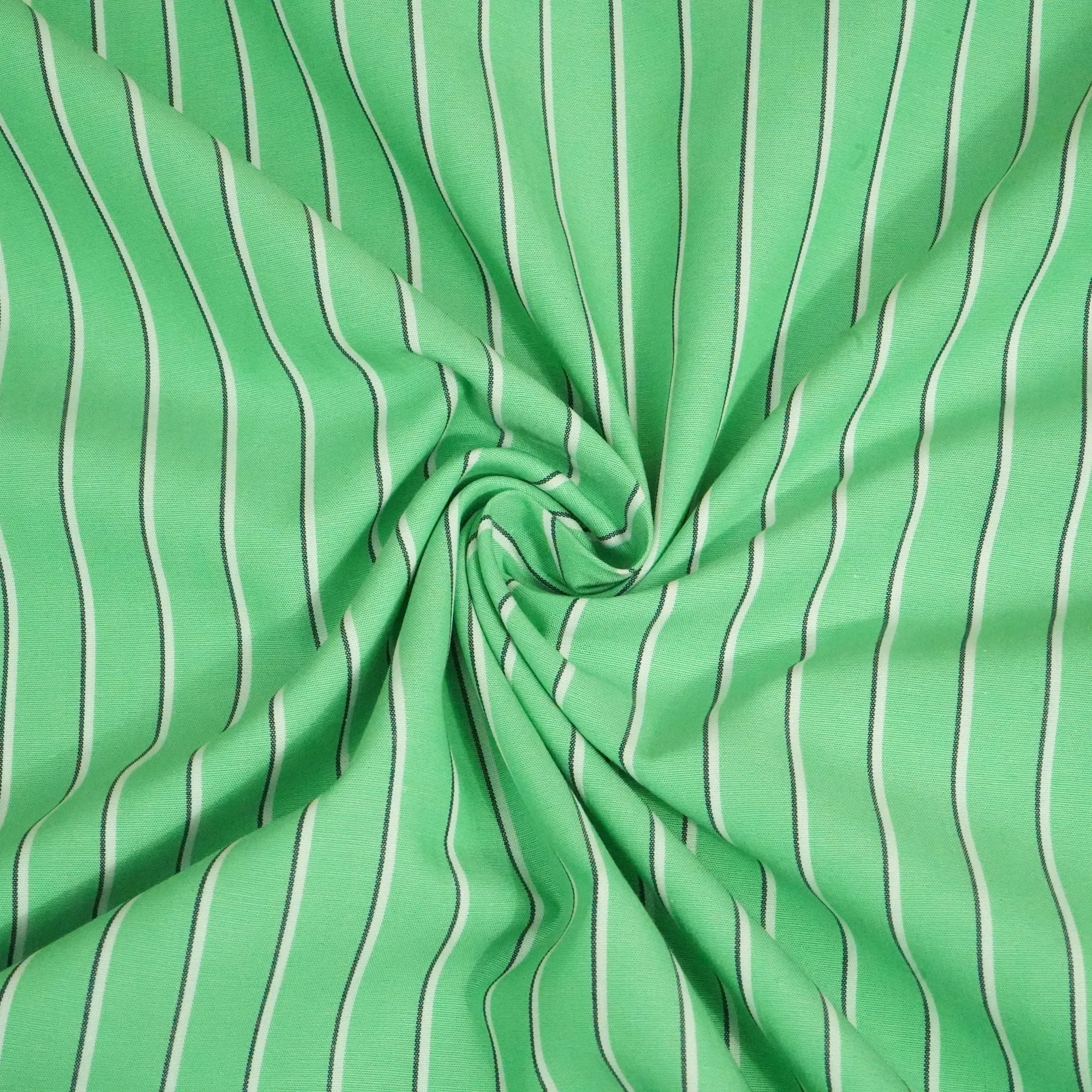 Green Stripes Print Poplin Fabric LSF-24309