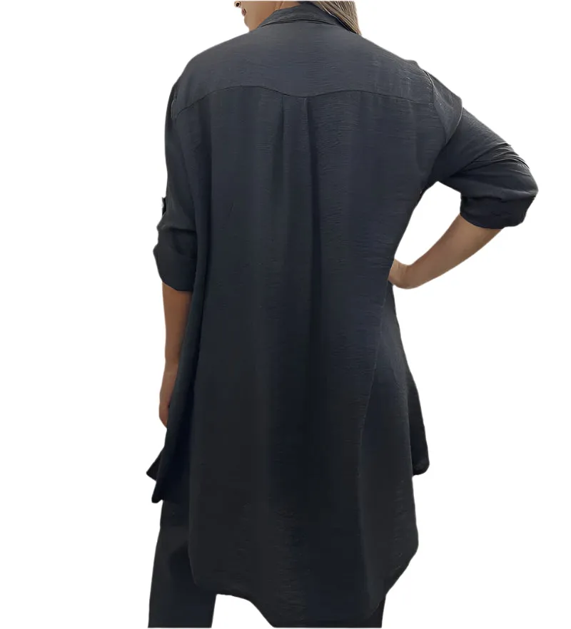 Italian Shirt Dress With Buttoned Up Sleeves One Size