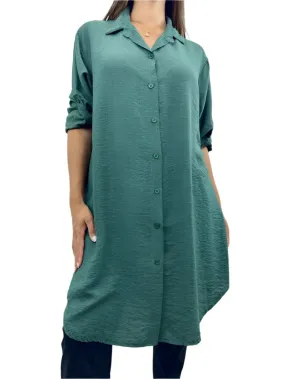 Italian Shirt Dress With Buttoned Up Sleeves One Size