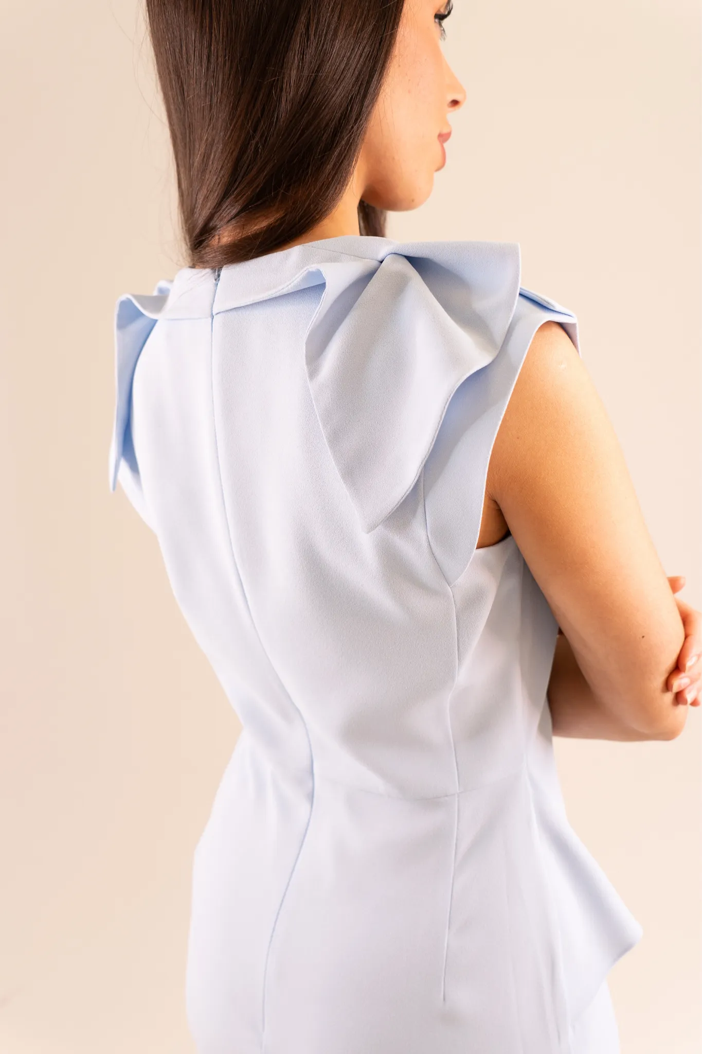 Kayla Drape Detail Dress In Powder Blue