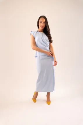 Kayla Drape Detail Dress In Powder Blue