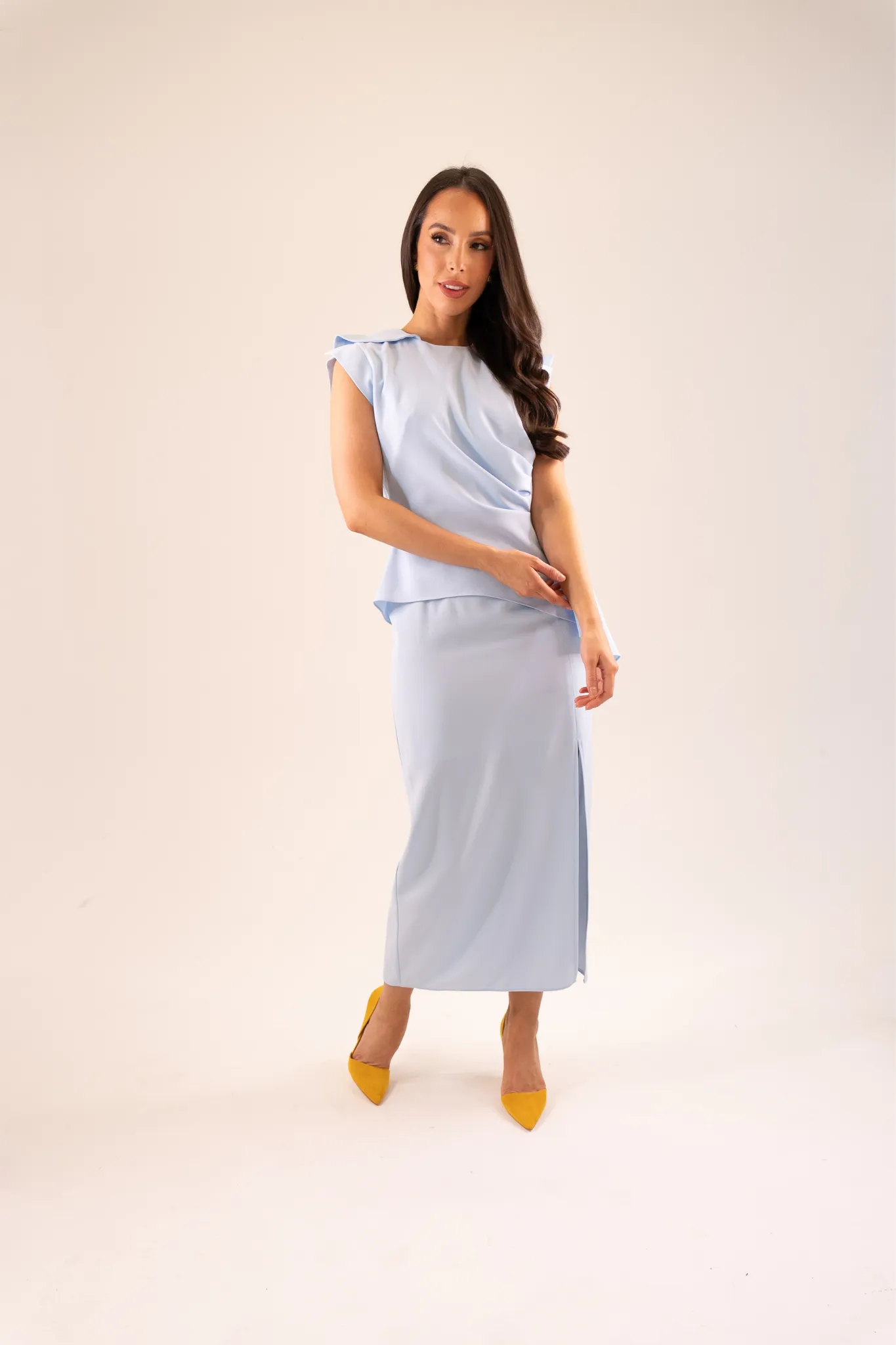 Kayla Drape Detail Dress In Powder Blue