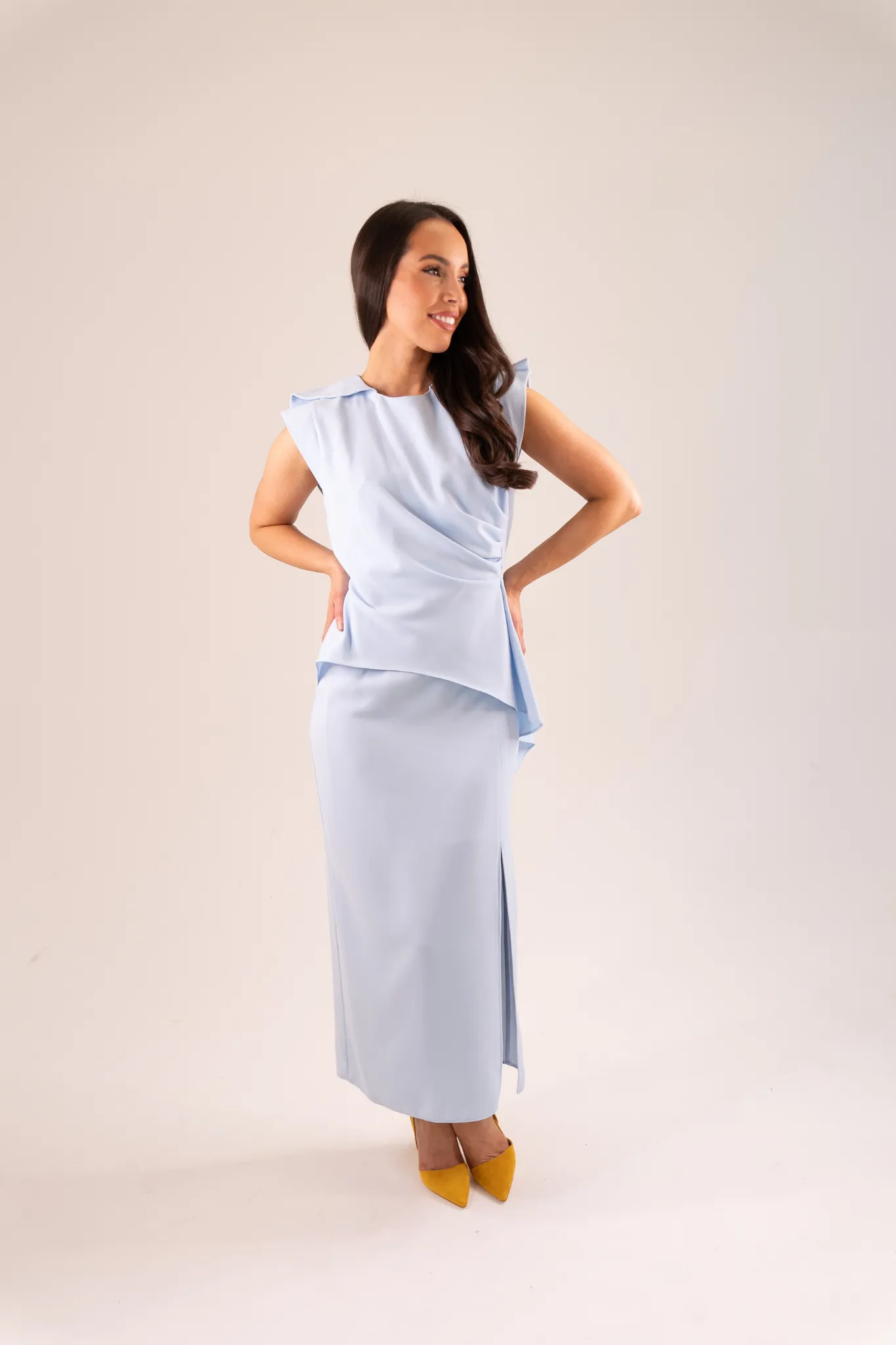 Kayla Drape Detail Dress In Powder Blue