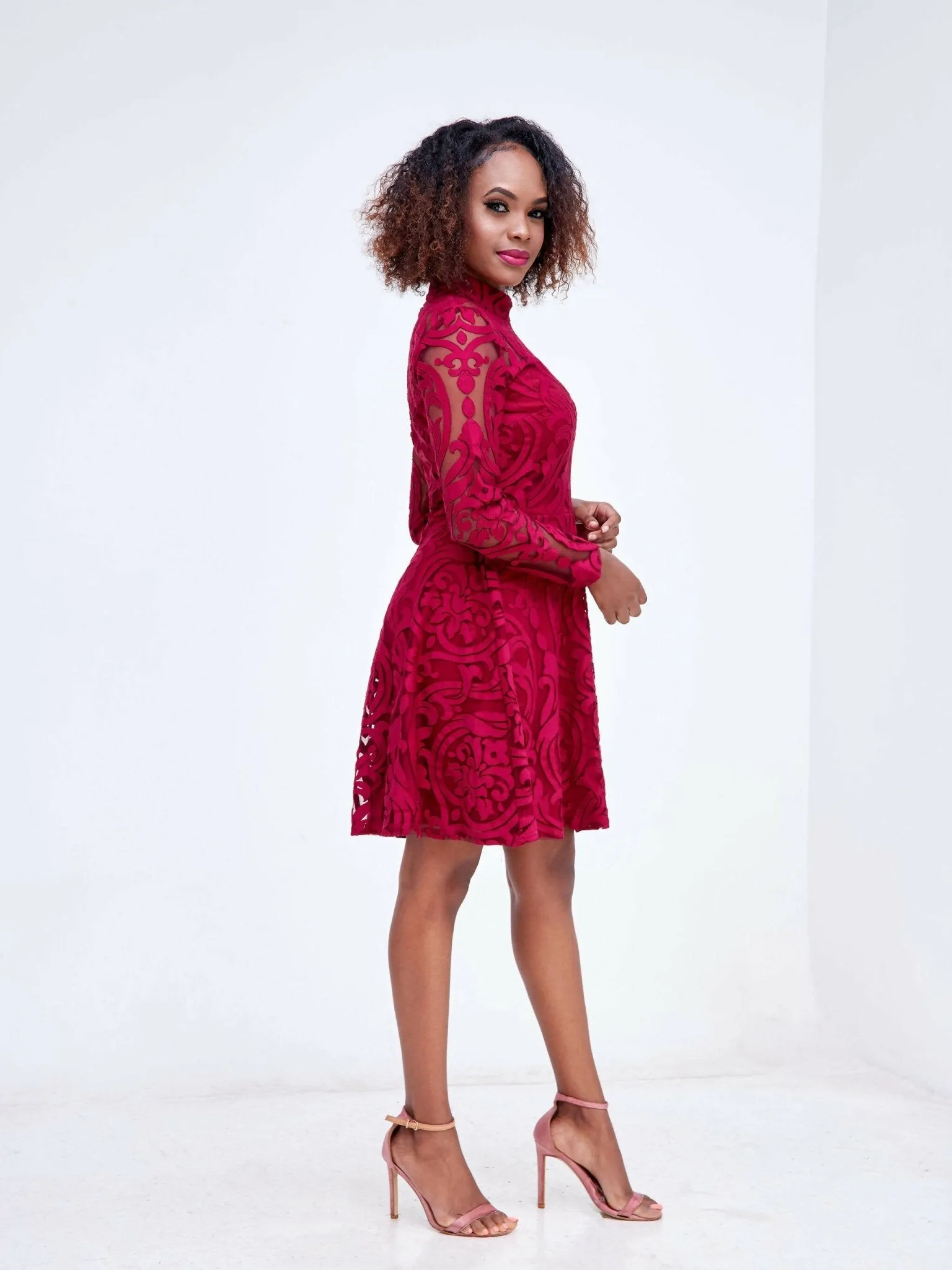 Lace Elegance Dress - Maroon