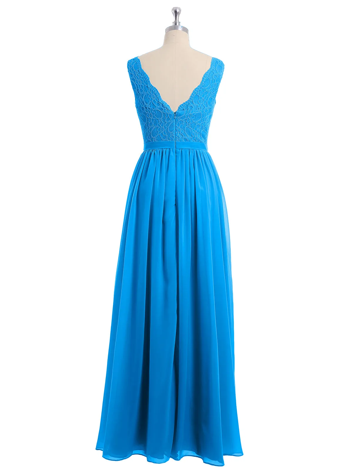 Lace Top and Chiffon Bottom Long Dresses Ocean Blue
