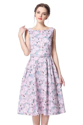 Lotus Grey Pink Boat Neck Cotton Vintage Dress