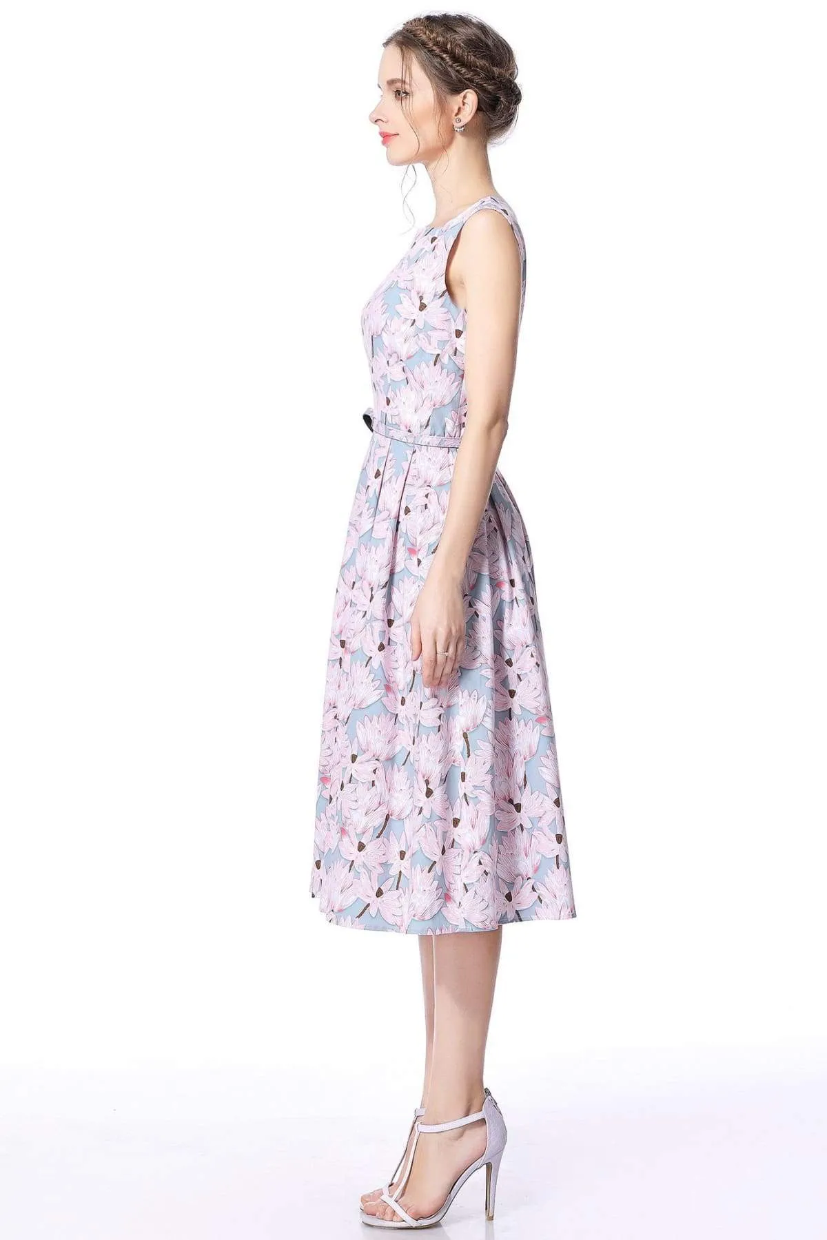 Lotus Grey Pink Boat Neck Cotton Vintage Dress