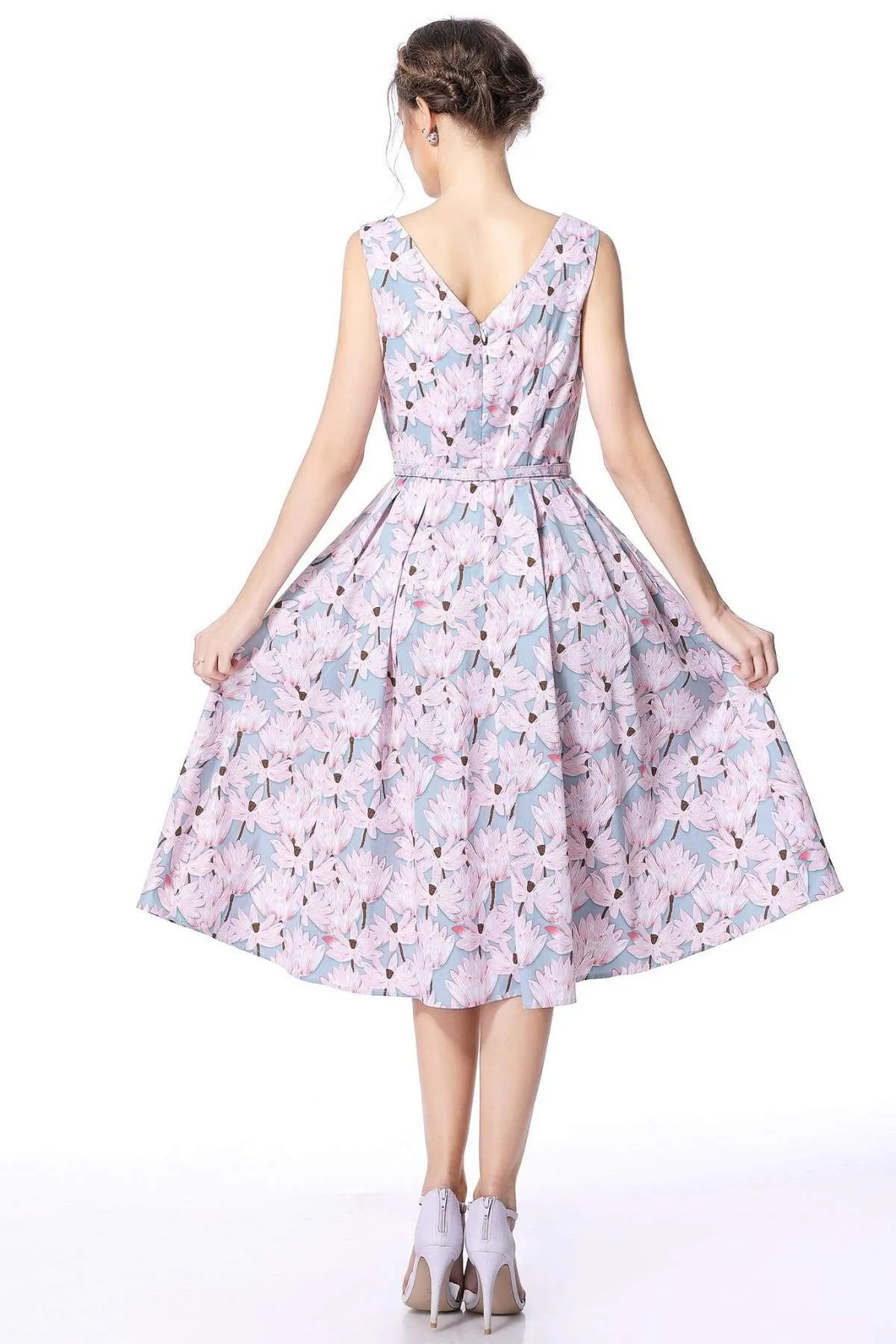 Lotus Grey Pink Boat Neck Cotton Vintage Dress