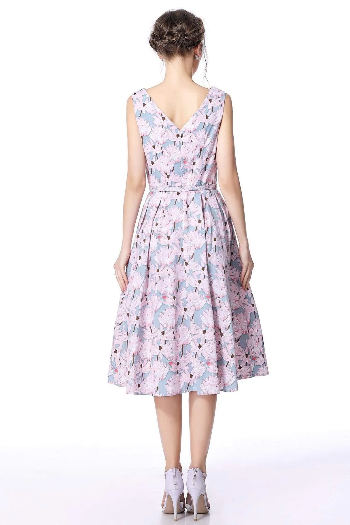Lotus Grey Pink Boat Neck Cotton Vintage Dress