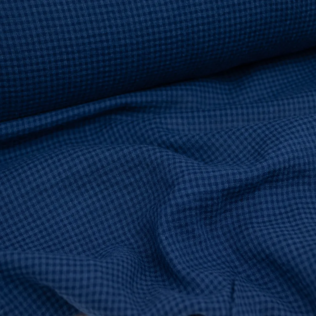 Mini Check - Fine Seersucker - Cotton Viscose - Navy