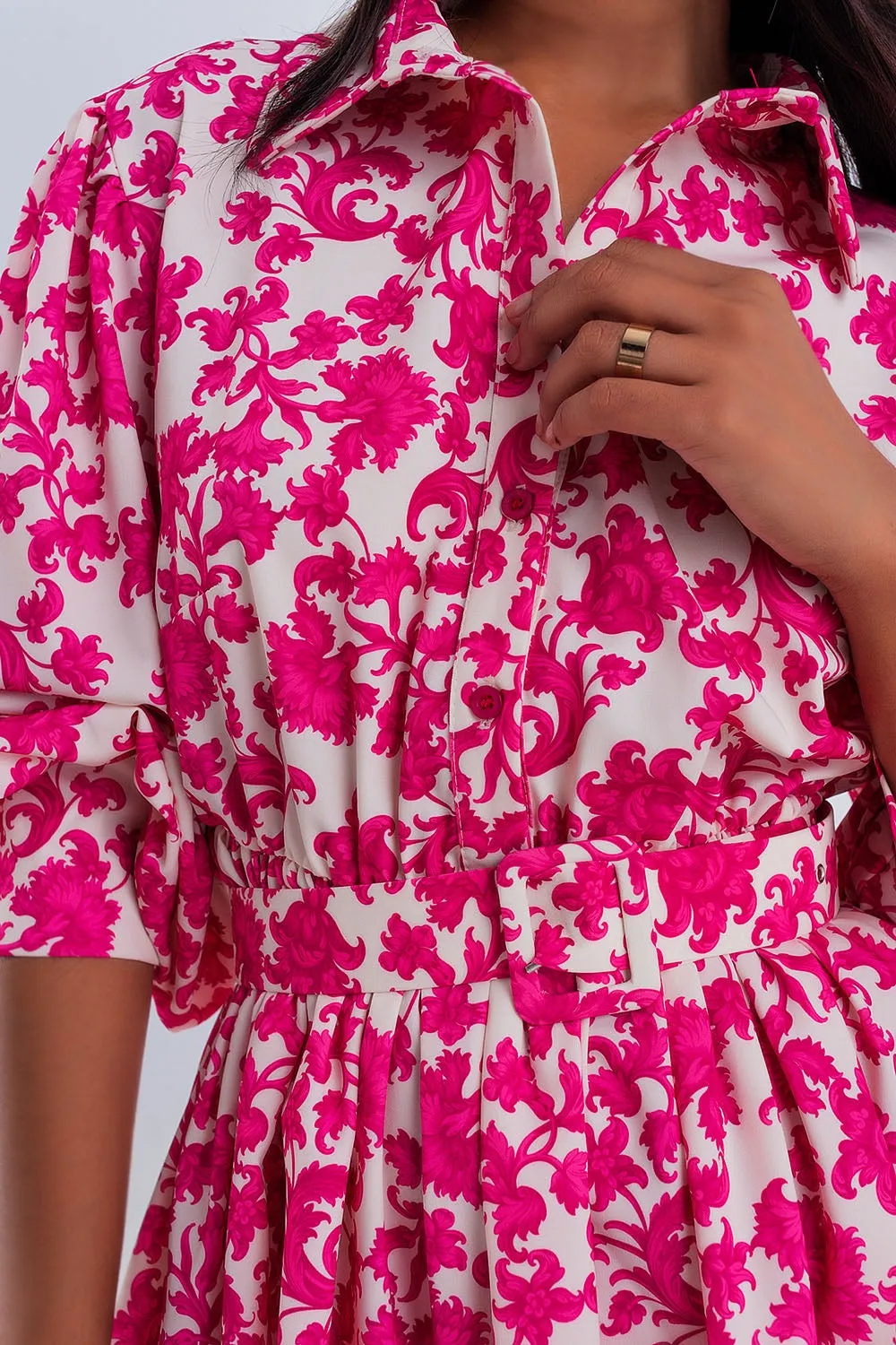 Mini smock dress in fuchsia vintage floral