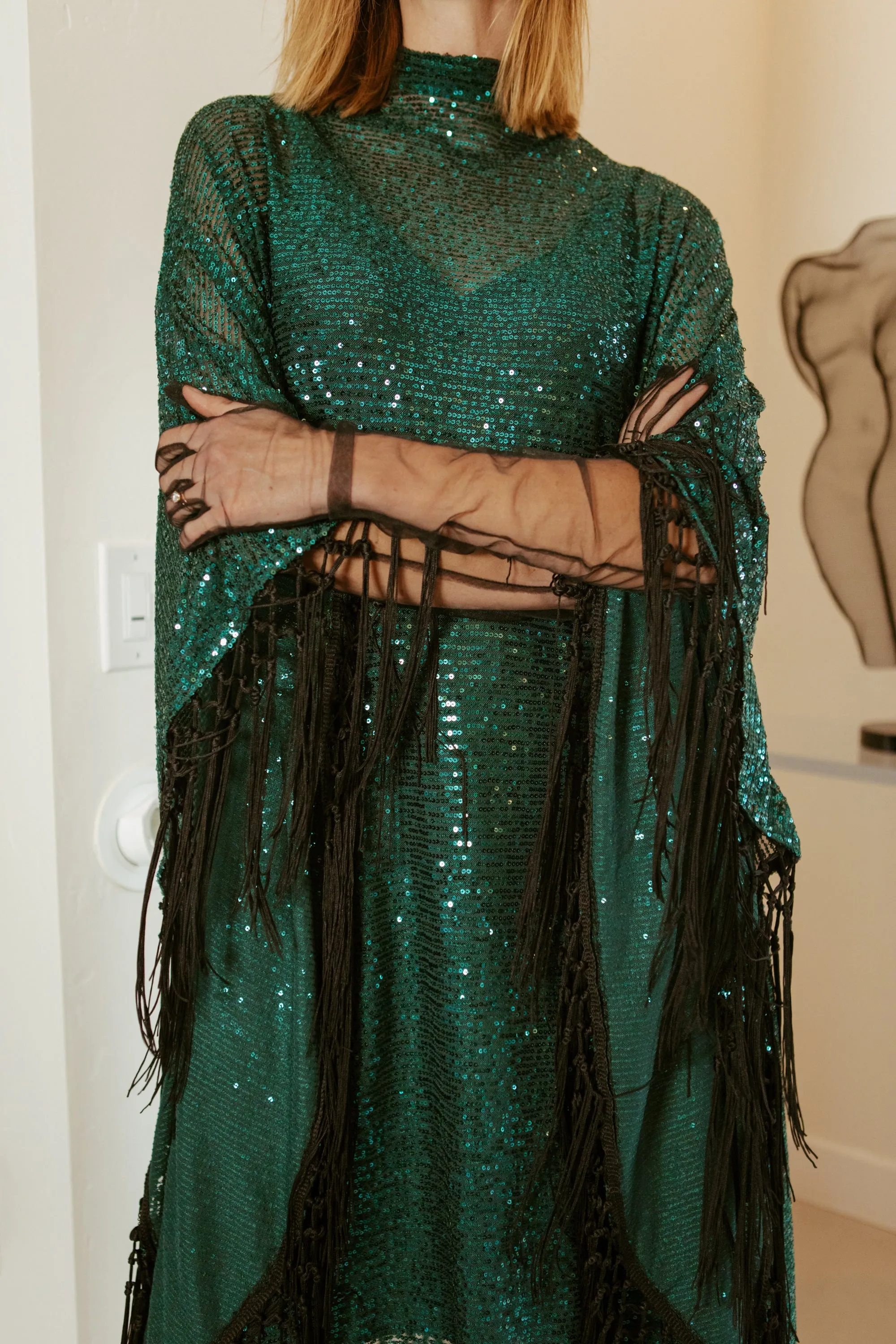 Monte Carlo Jade Mock Neck Caftan Kaftan Dress with Slip