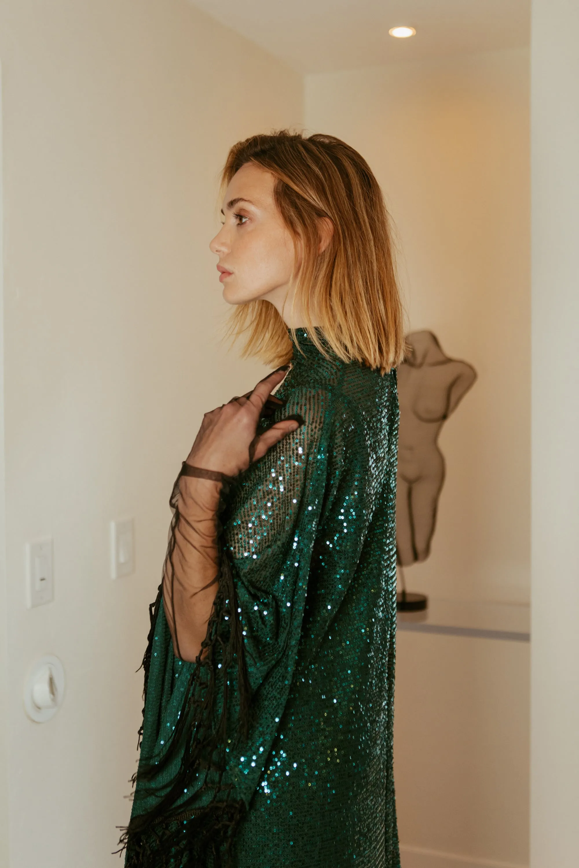 Monte Carlo Jade Mock Neck Caftan Kaftan Dress with Slip