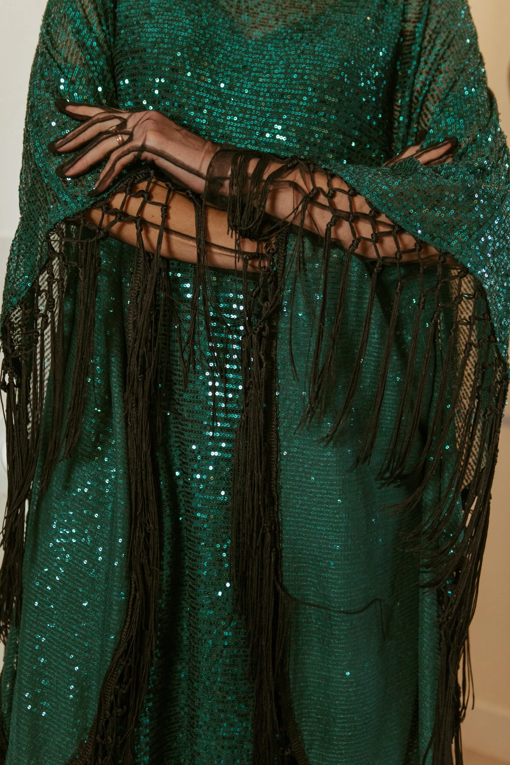 Monte Carlo Jade Mock Neck Caftan Kaftan Dress with Slip