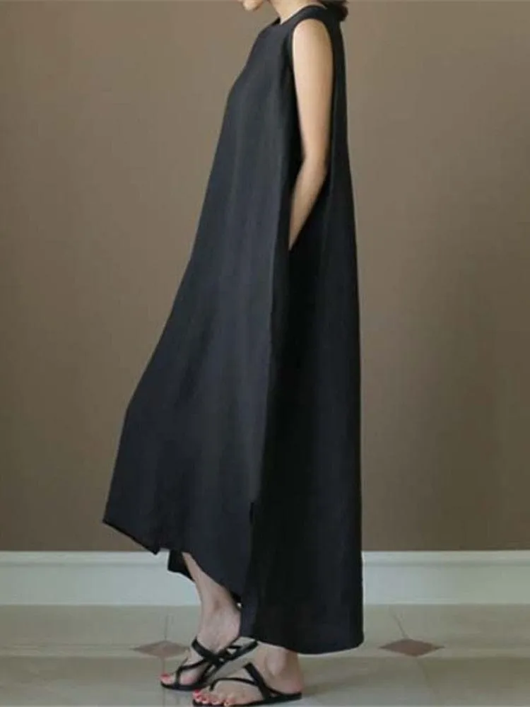 Natural Asymmetry Cotton Linen Dress  | Zen
