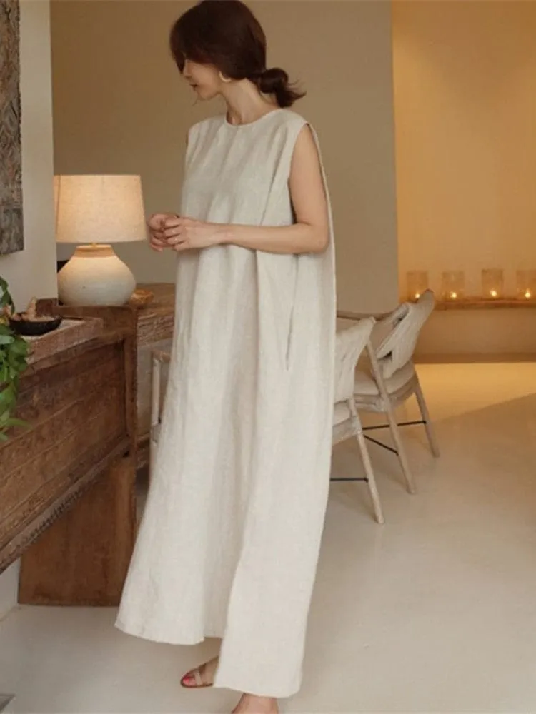 Natural Asymmetry Cotton Linen Dress  | Zen