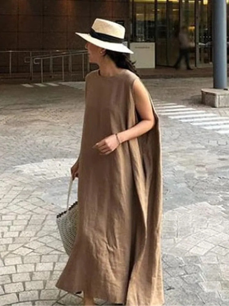 Natural Asymmetry Cotton Linen Dress  | Zen