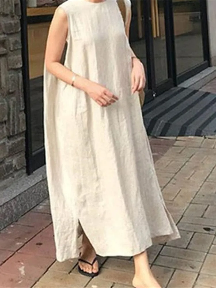Natural Asymmetry Cotton Linen Dress  | Zen