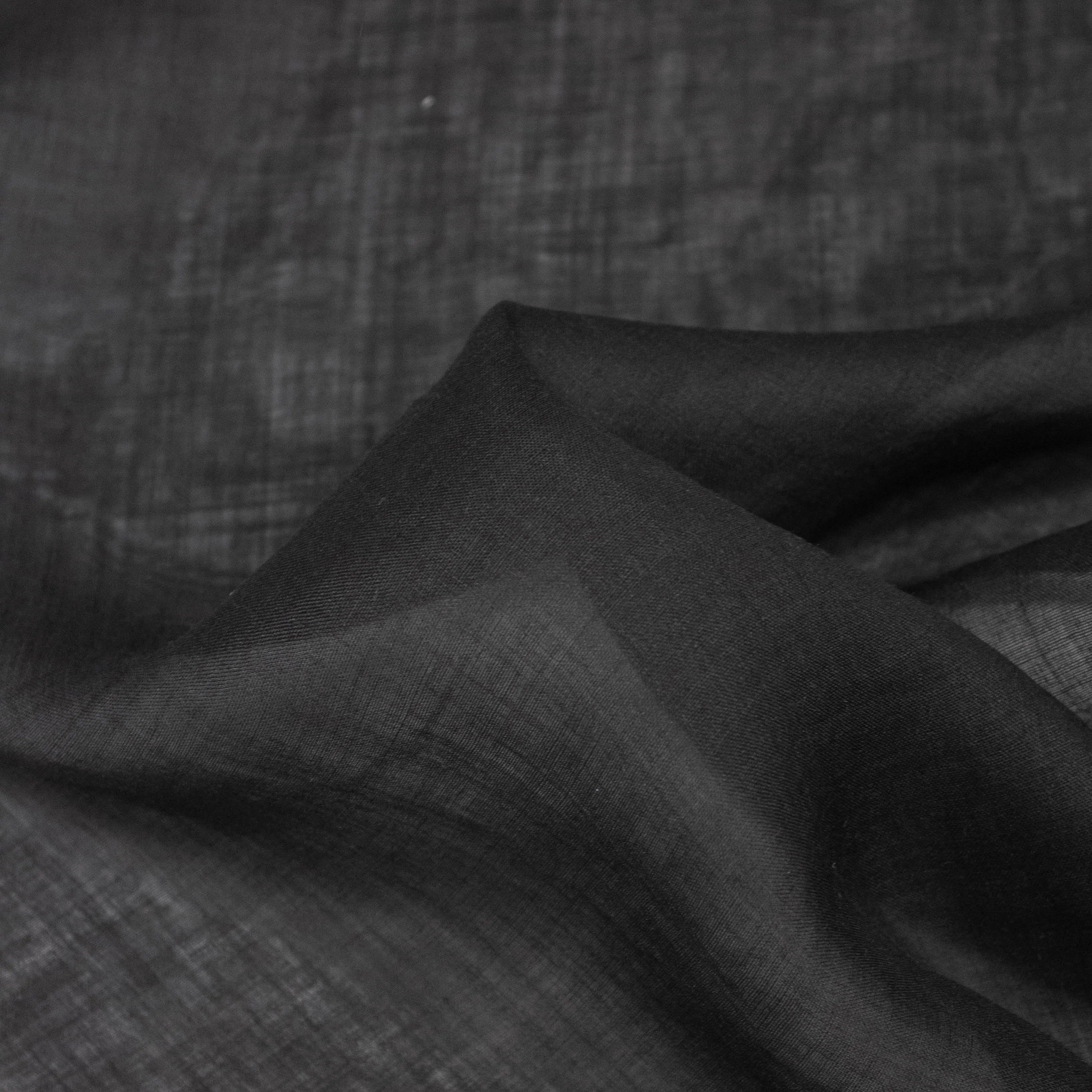 Nawell Black Cotton & Silk Blend Voile