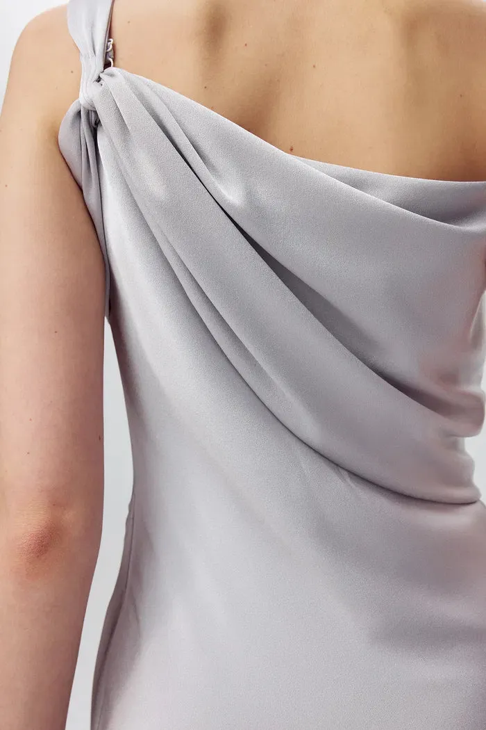 Olive Asymmetrical Cowl Neck Dress