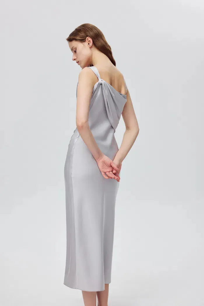 Olive Asymmetrical Cowl Neck Dress