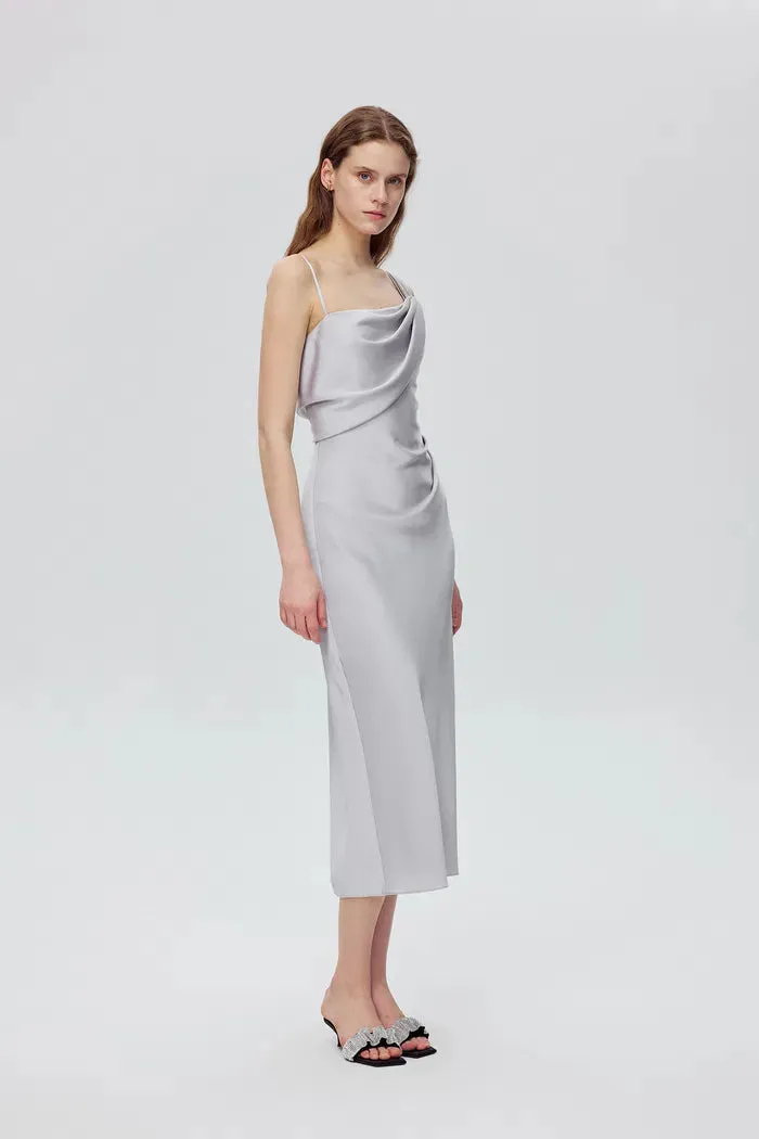 Olive Asymmetrical Cowl Neck Dress