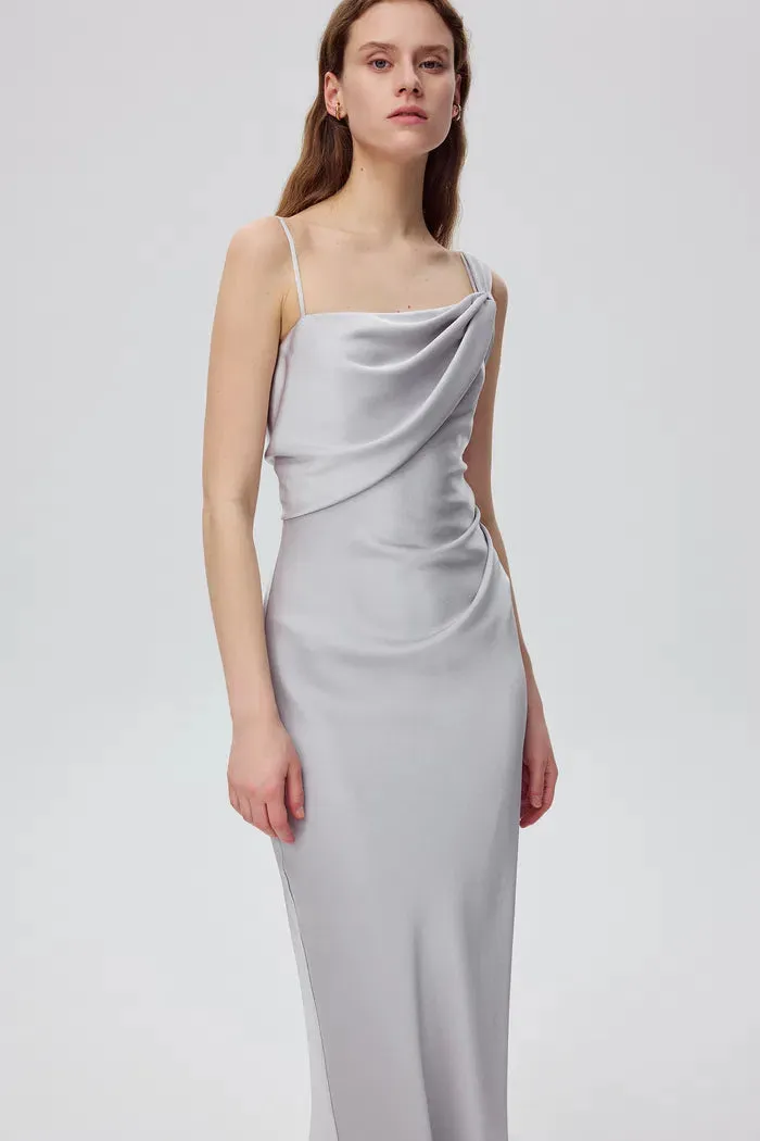 Olive Asymmetrical Cowl Neck Dress