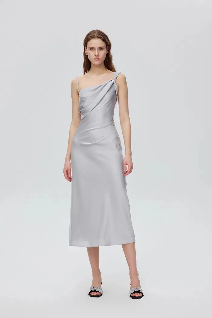 Olive Asymmetrical Cowl Neck Dress