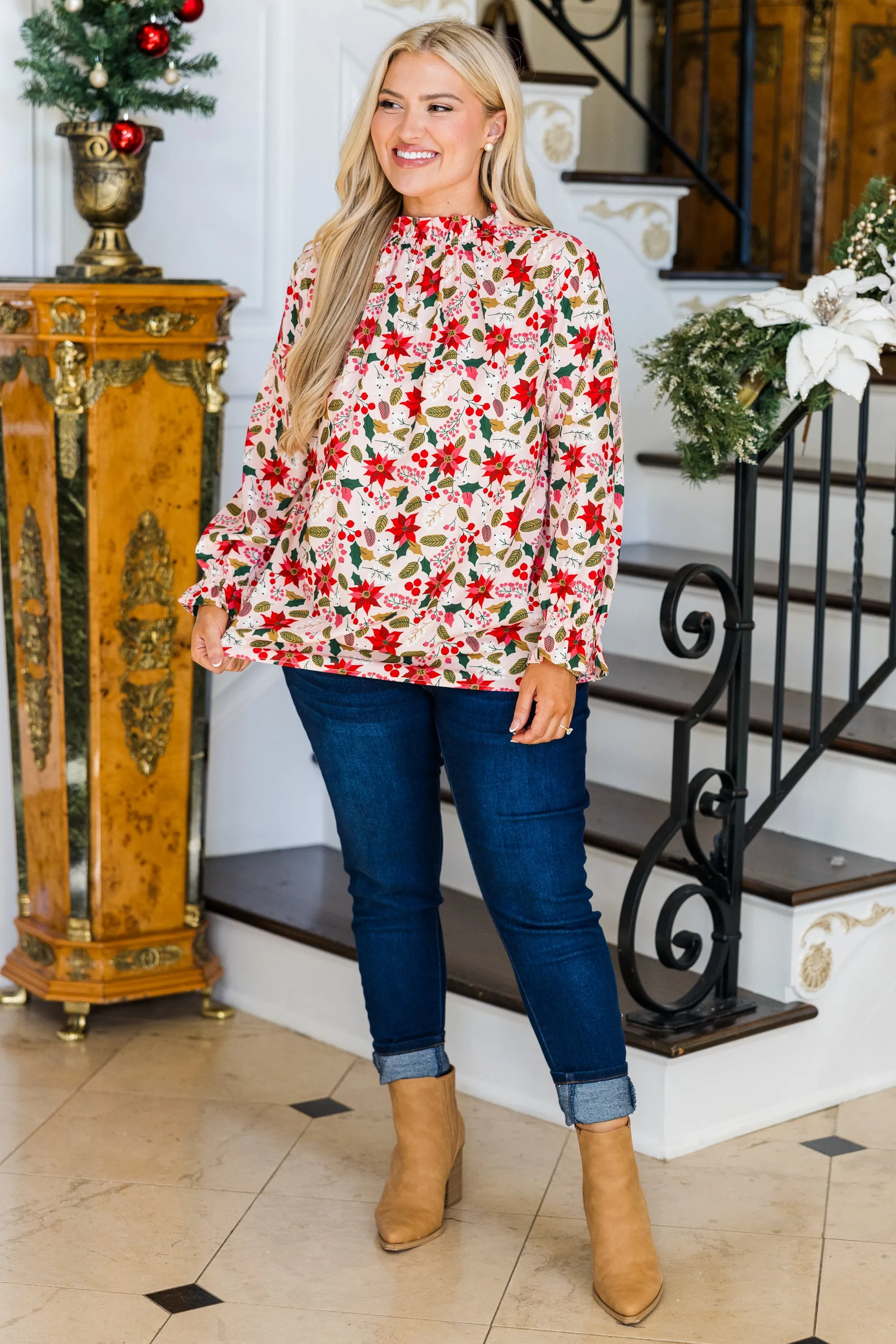 Pretty Poinsetta Top, Red