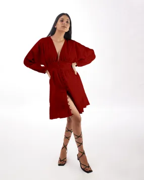 Red Plunge Neck Dress