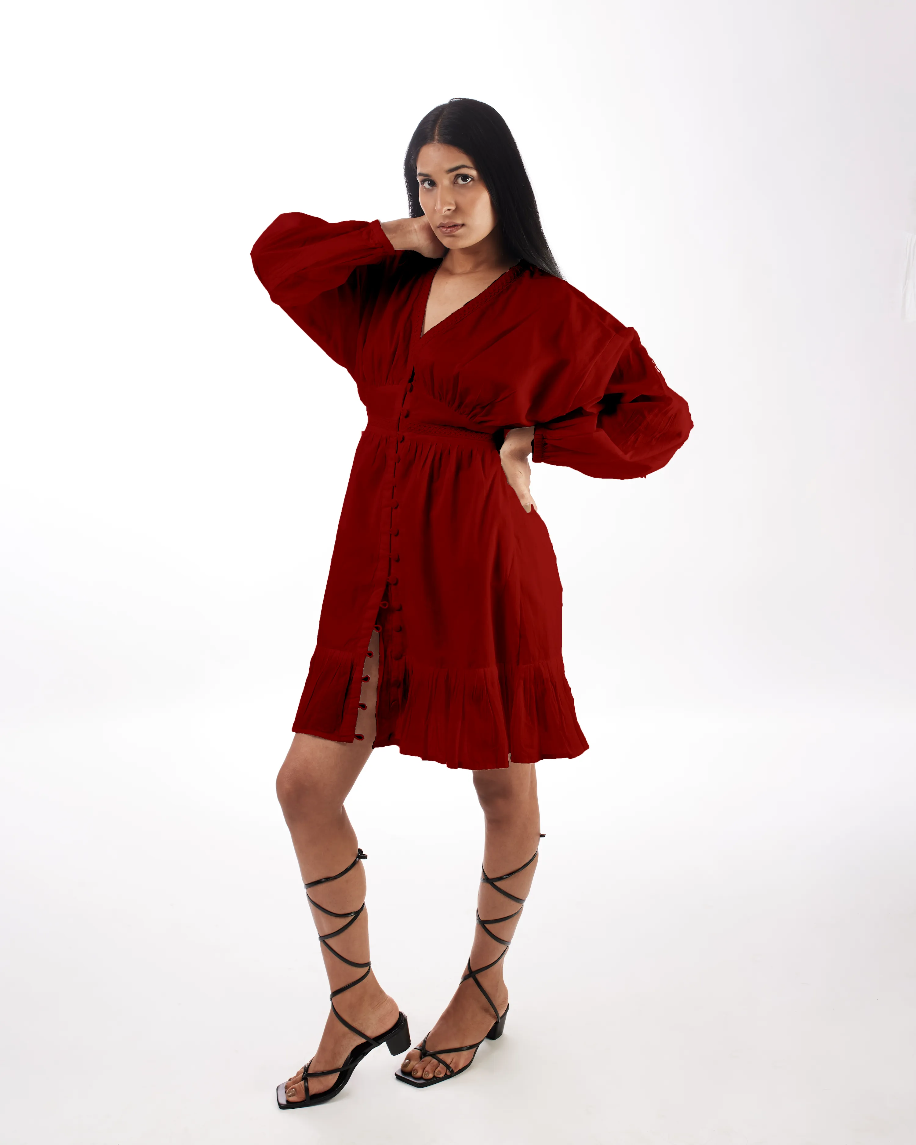 Red Plunge Neck Dress