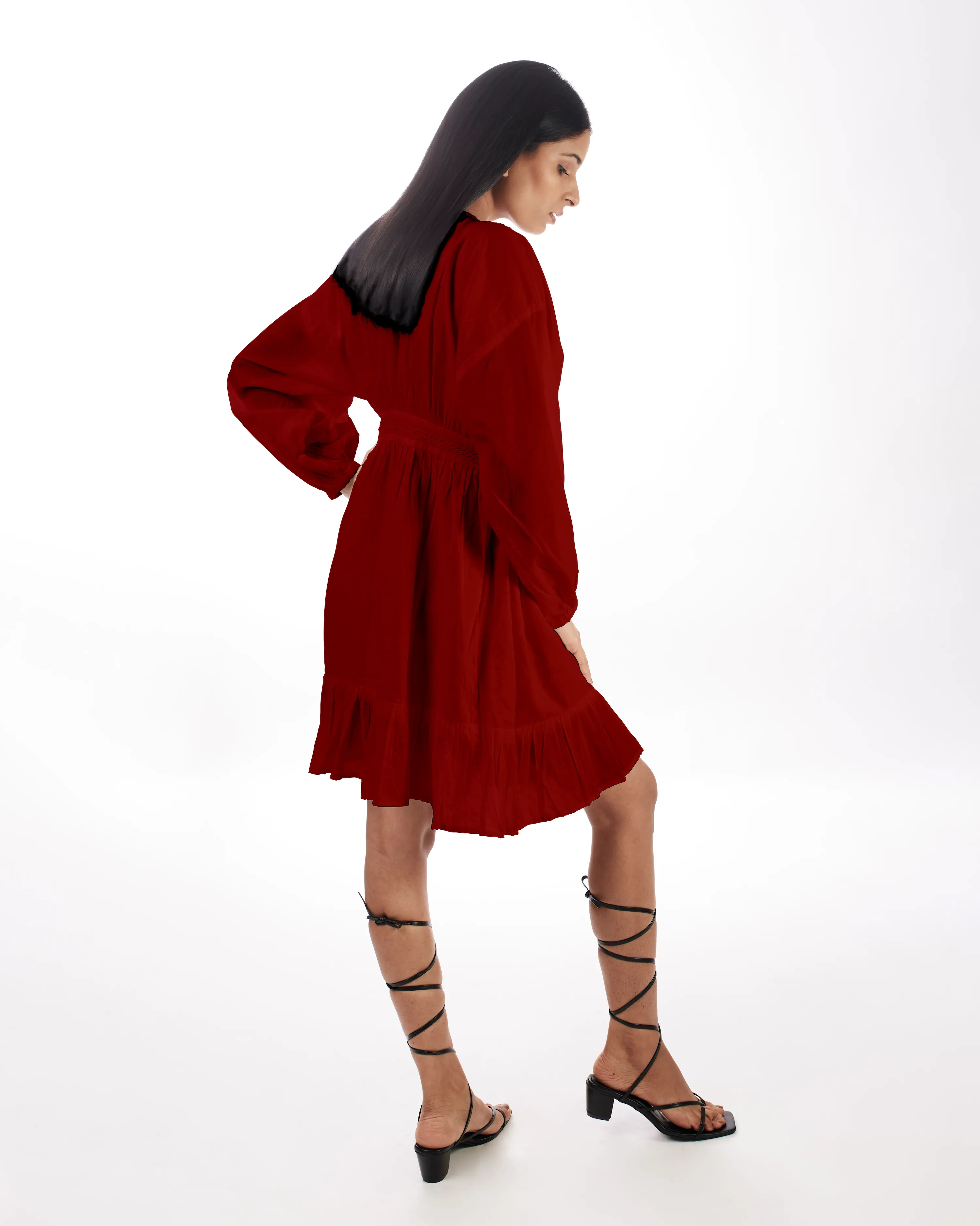 Red Plunge Neck Dress