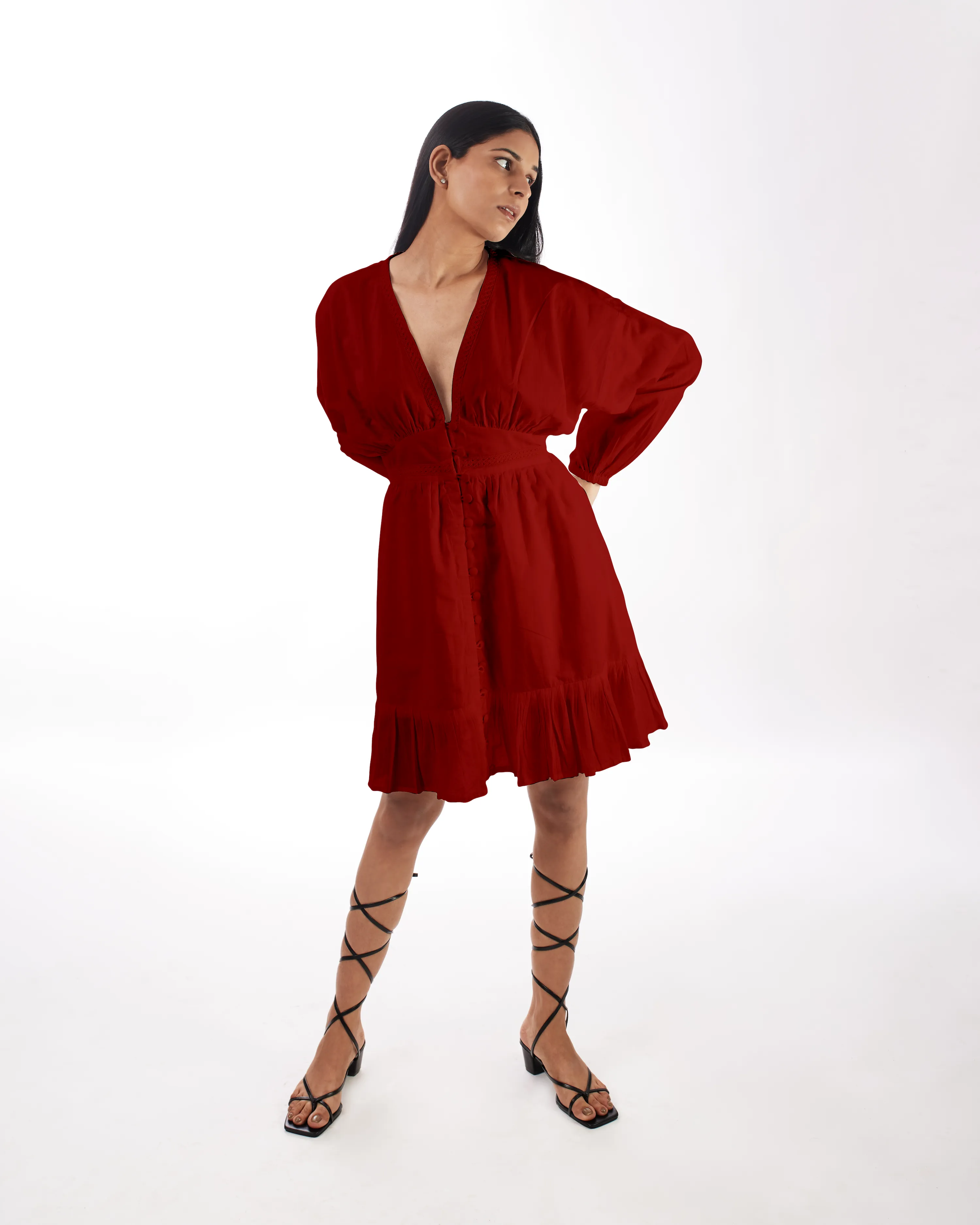 Red Plunge Neck Dress