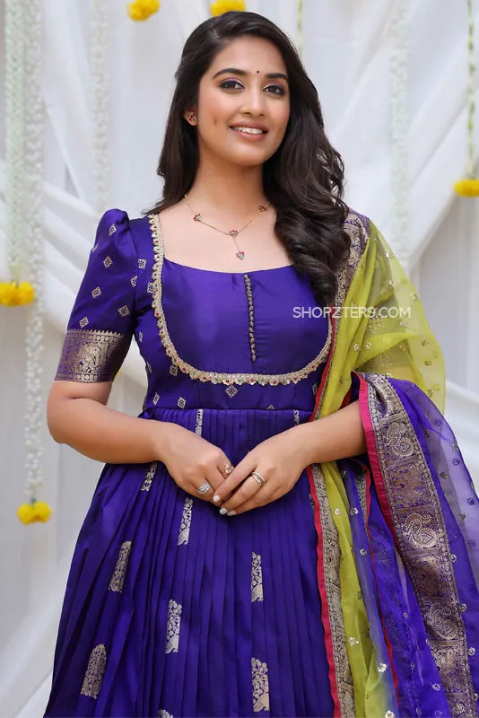 Royal Blue Banarasi Silk Anarkali Dress