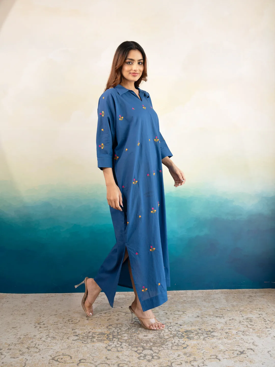 Royal Blue Festive Cotton Kaftan