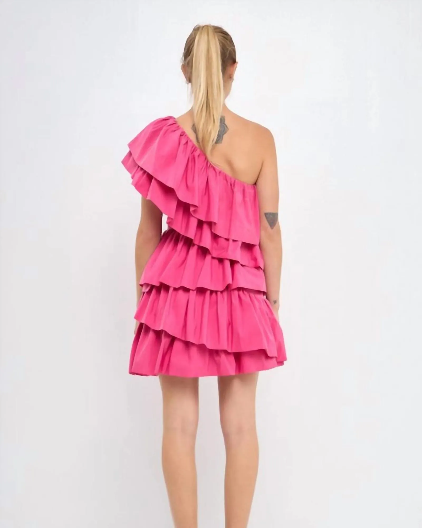 Ruffled Shoulder Mini Dress in Pink | Pink
