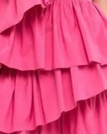 Ruffled Shoulder Mini Dress in Pink | Pink