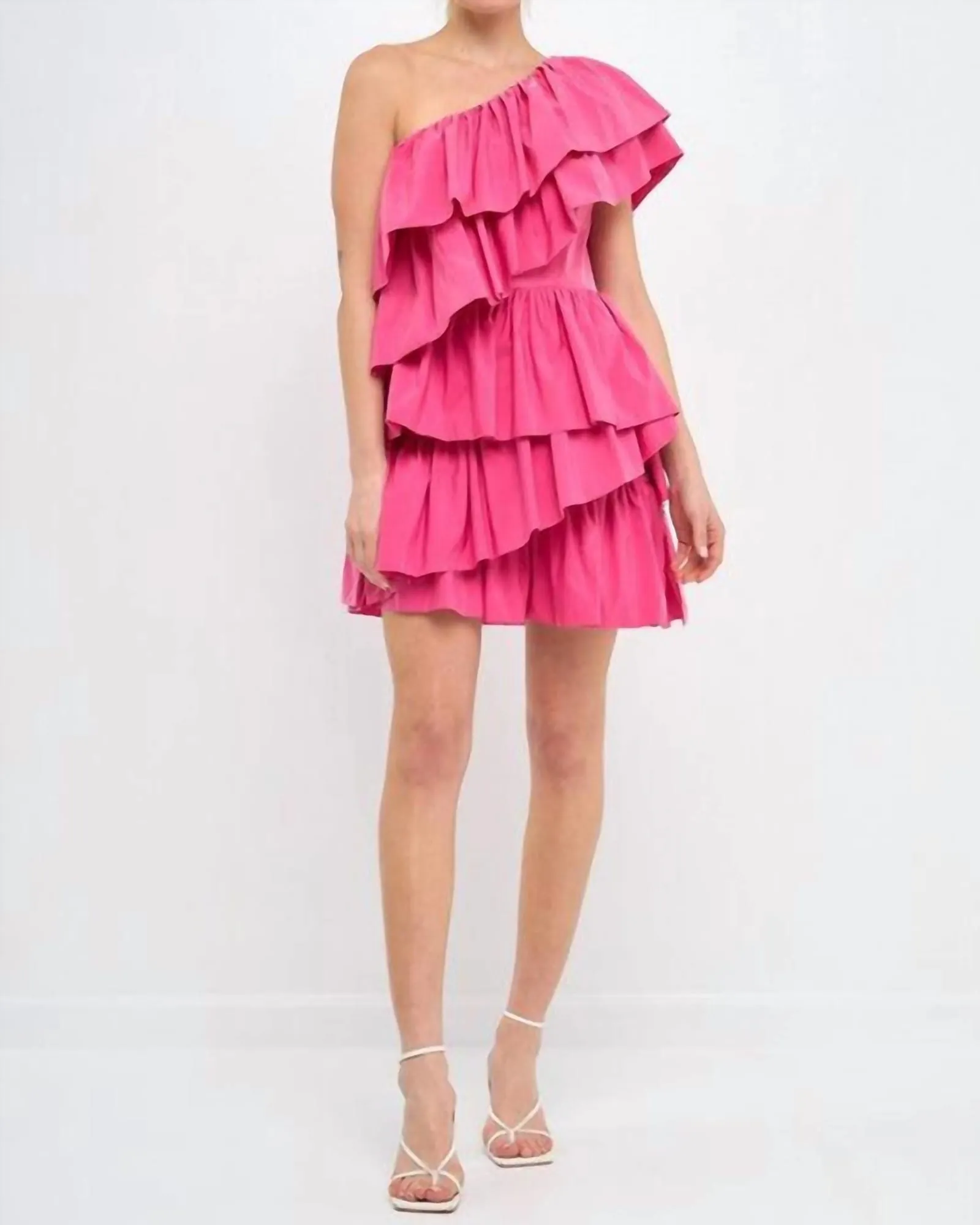 Ruffled Shoulder Mini Dress in Pink | Pink