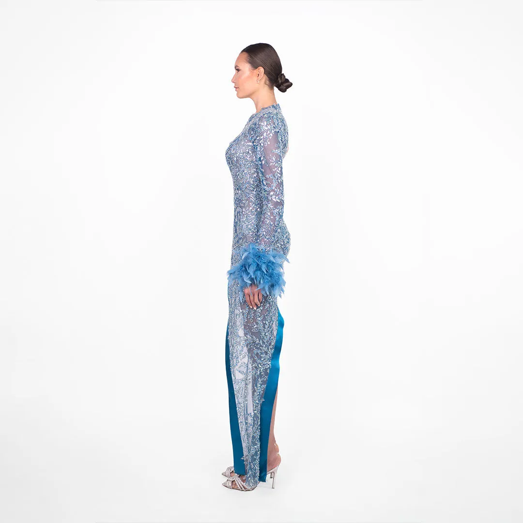 Sapphire Elegance Plume Dress