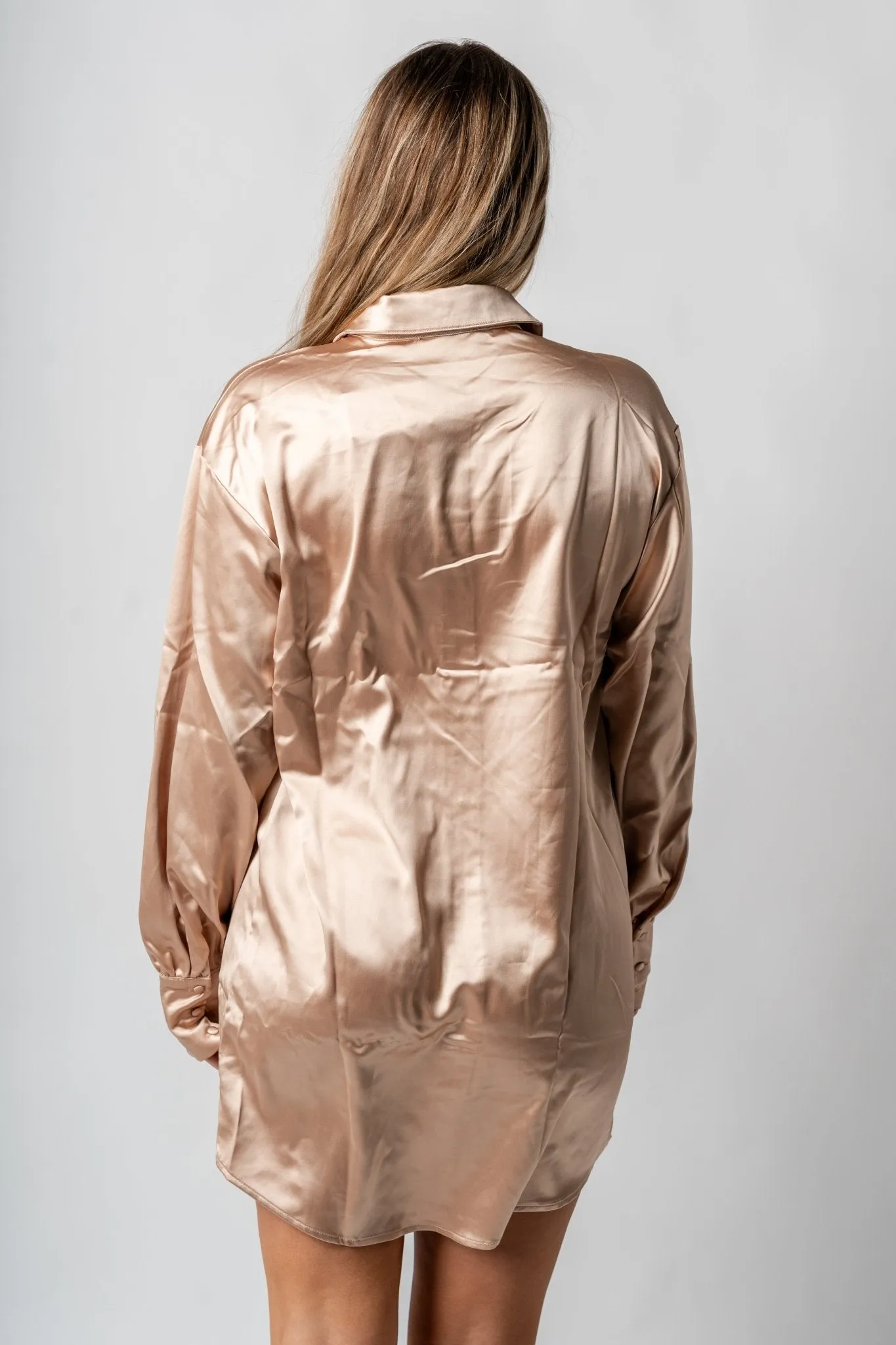 Satin button down dress latte