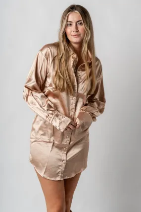 Satin button down dress latte