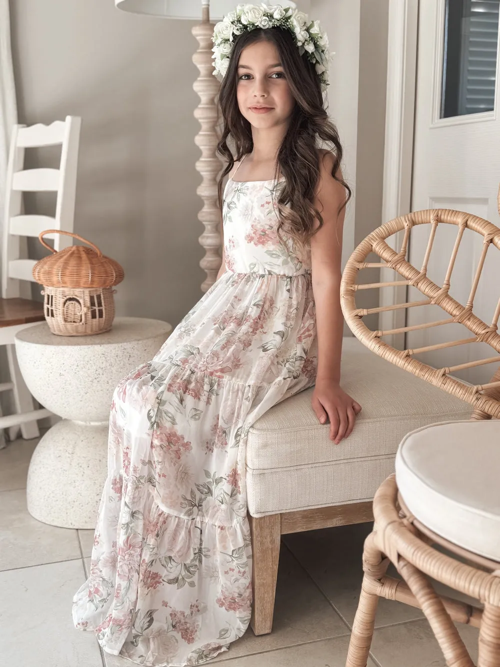 Savannah Girls Light Floral Maxi Dress