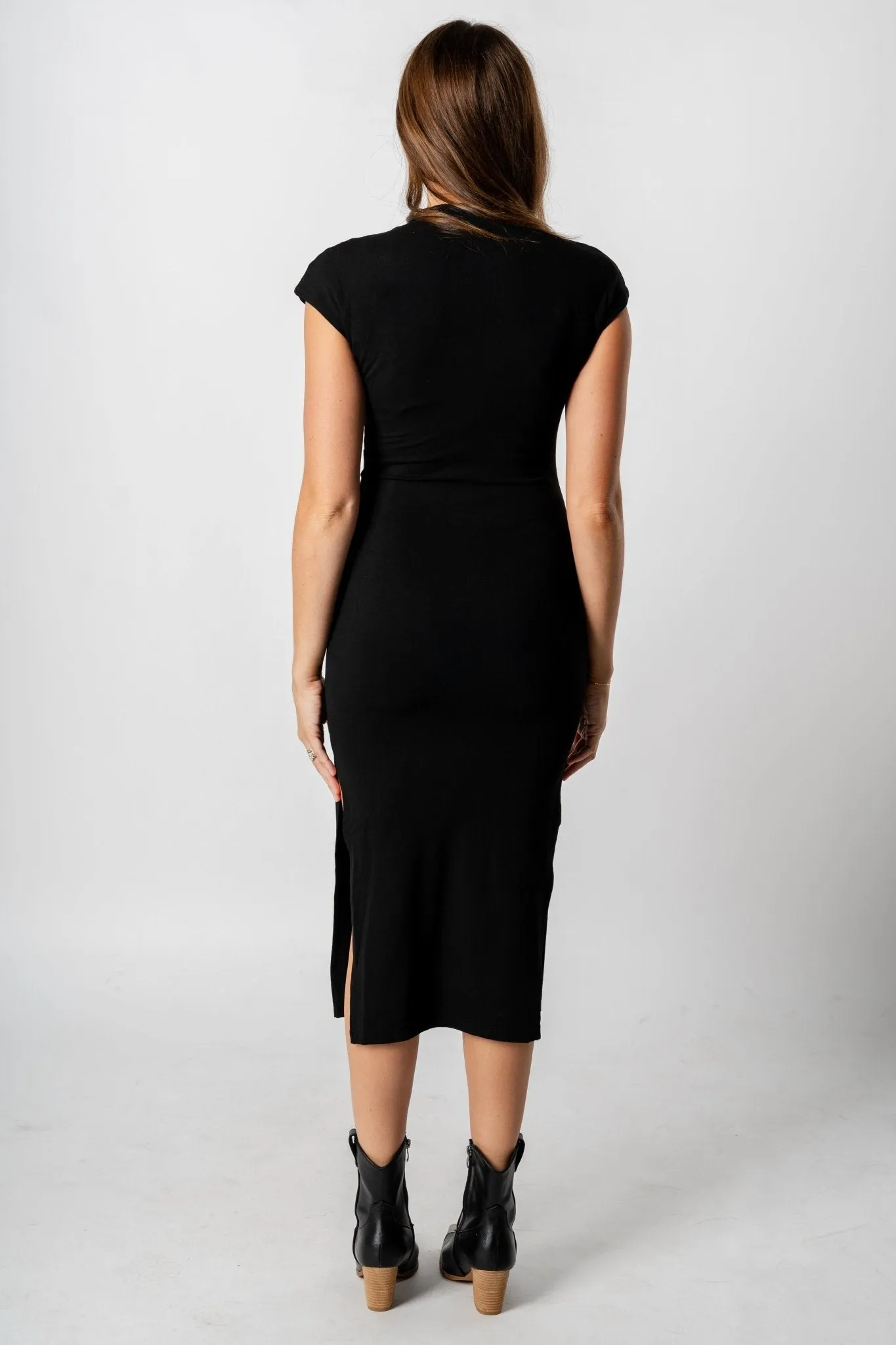 Side slit sleeveless midi dress black