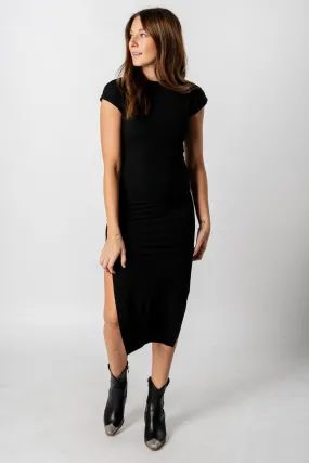 Side slit sleeveless midi dress black
