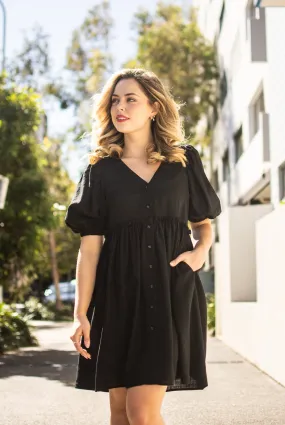 Silver Wishes Full Sleeve Button Dress Black 8